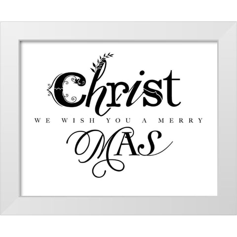 Black and White Merry Christmas White Modern Wood Framed Art Print by Longfellow Designs