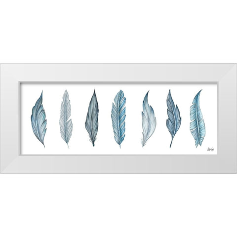 Teal Feathers White Modern Wood Framed Art Print by Fay, Mela