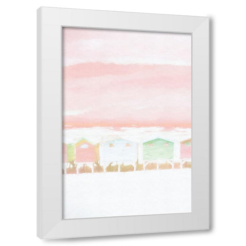 Pink Coastal Shacks I White Modern Wood Framed Art Print by Fay, Mela