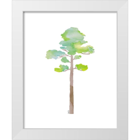 Green Tree V White Modern Wood Framed Art Print by Fay, Mela