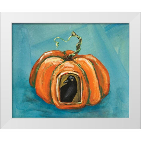 Pumpkin and Crow White Modern Wood Framed Art Print by Strong, Molly Susan