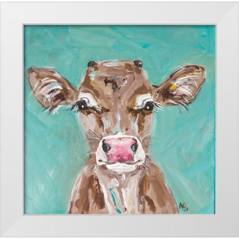 Pink Nosed Cow White Modern Wood Framed Art Print by Strong, Molly Susan