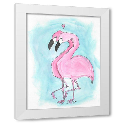 Flamingos White Modern Wood Framed Art Print by Strong, Molly Susan