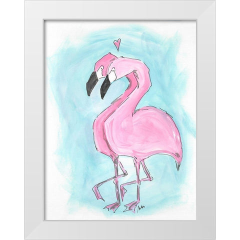 Flamingos White Modern Wood Framed Art Print by Strong, Molly Susan