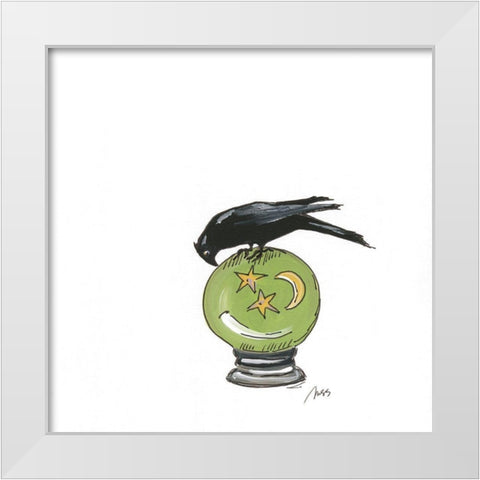 Crystal Ball Raven White Modern Wood Framed Art Print by Strong, Molly Susan
