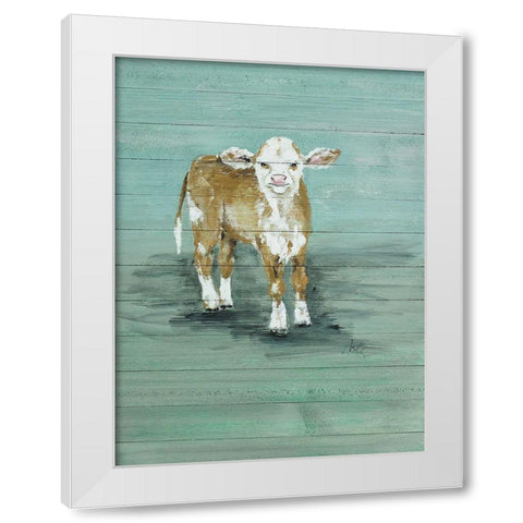 Baby Cow White Modern Wood Framed Art Print by Strong, Molly Susan