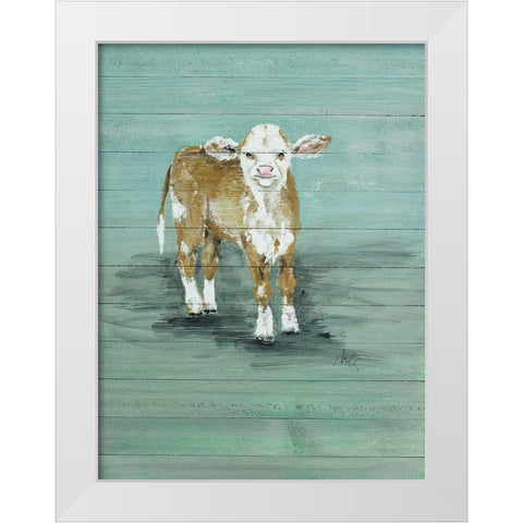 Baby Cow White Modern Wood Framed Art Print by Strong, Molly Susan