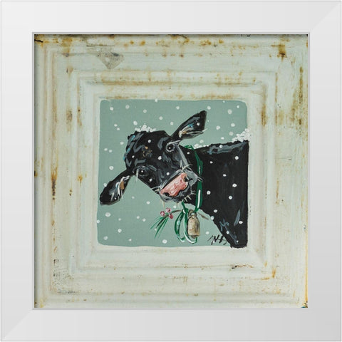 Cow in Snow White Modern Wood Framed Art Print by Strong, Molly Susan