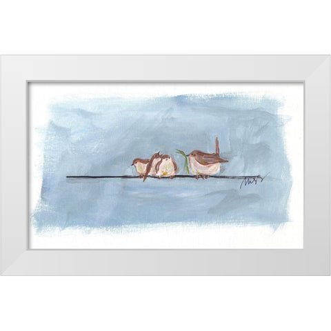 Birds on a Wire III White Modern Wood Framed Art Print by Strong, Molly Susan