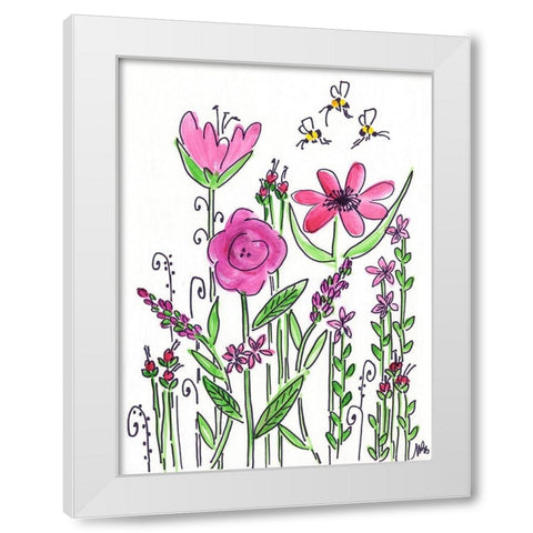 Pink Flowers White Modern Wood Framed Art Print by Strong, Molly Susan