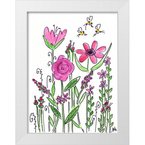 Pink Flowers White Modern Wood Framed Art Print by Strong, Molly Susan