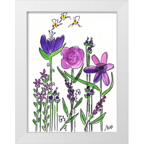 Purple Flowers White Modern Wood Framed Art Print by Strong, Molly Susan