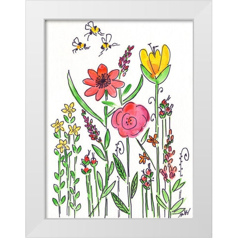 Coral Flowers White Modern Wood Framed Art Print by Strong, Molly Susan