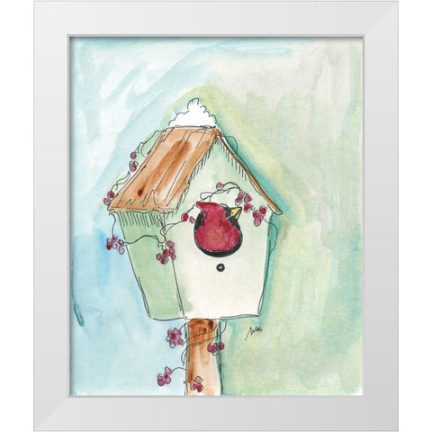 Birdhouse Cardinal White Modern Wood Framed Art Print by Strong, Molly Susan