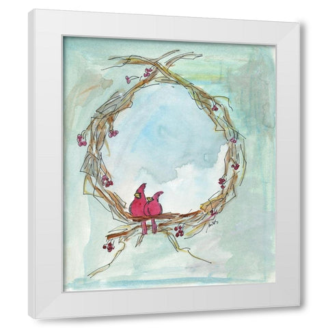 Cardinal Wreath White Modern Wood Framed Art Print by Strong, Molly Susan