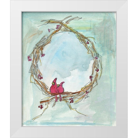 Cardinal Wreath White Modern Wood Framed Art Print by Strong, Molly Susan