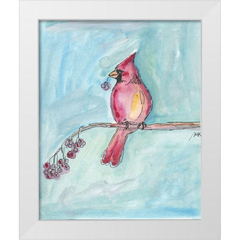Cardinal on a Branch White Modern Wood Framed Art Print by Strong, Molly Susan