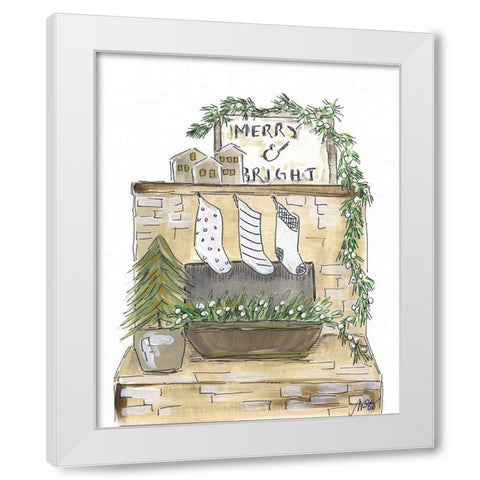 Merry and Bright Fireplace White Modern Wood Framed Art Print by Strong, Molly Susan