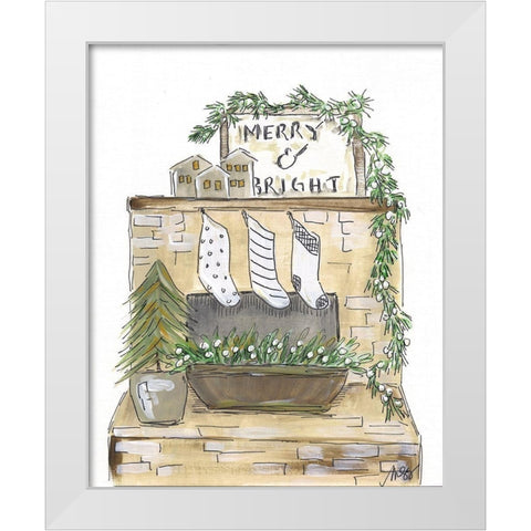 Merry and Bright Fireplace White Modern Wood Framed Art Print by Strong, Molly Susan