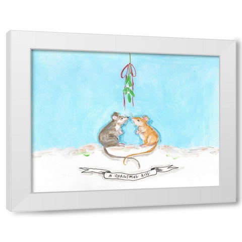 Christmouse Kiss White Modern Wood Framed Art Print by Strong, Molly Susan