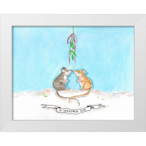 Christmouse Kiss White Modern Wood Framed Art Print by Strong, Molly Susan