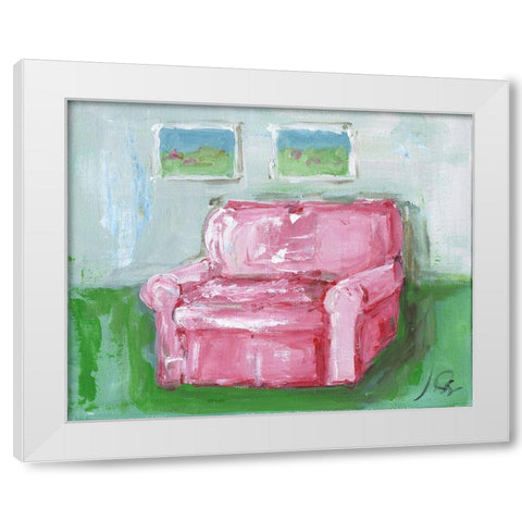 Pink Chair White Modern Wood Framed Art Print by Strong, Molly Susan