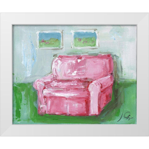 Pink Chair White Modern Wood Framed Art Print by Strong, Molly Susan