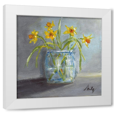 Daffodils II White Modern Wood Framed Art Print by Strong, Molly Susan