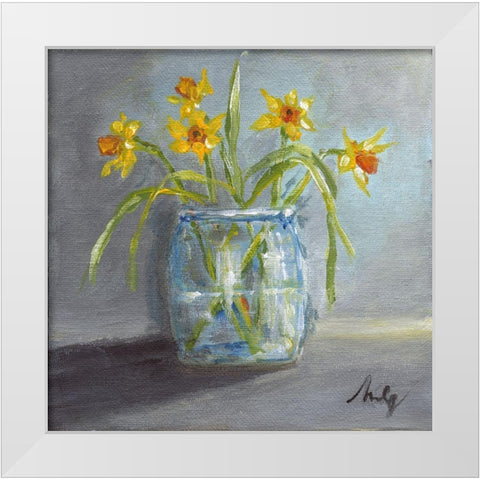 Daffodils II White Modern Wood Framed Art Print by Strong, Molly Susan