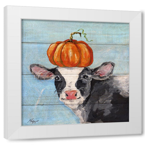 Pumpkin Cow White Modern Wood Framed Art Print by Strong, Molly Susan