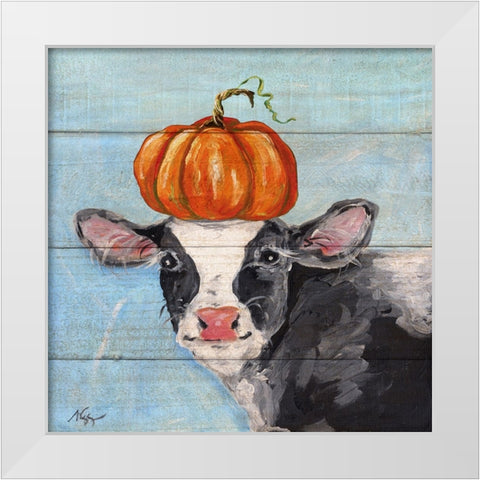 Pumpkin Cow White Modern Wood Framed Art Print by Strong, Molly Susan