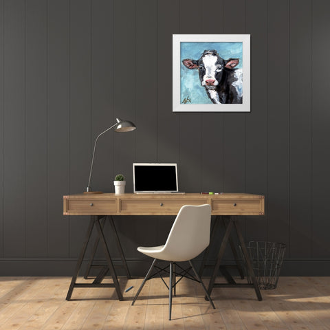 Buster the Cow White Modern Wood Framed Art Print by Strong, Molly Susan