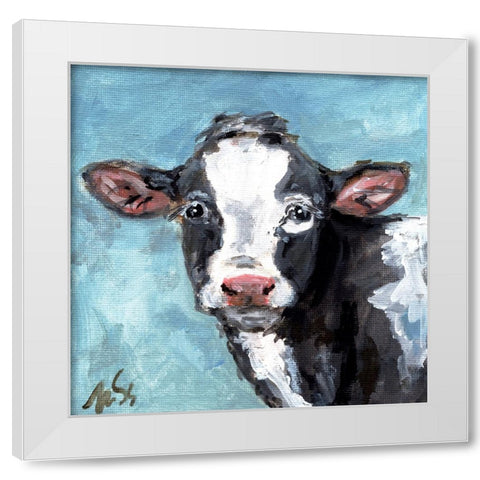Buster the Cow White Modern Wood Framed Art Print by Strong, Molly Susan