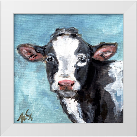 Buster the Cow White Modern Wood Framed Art Print by Strong, Molly Susan