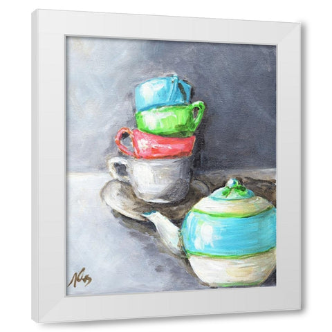 Tea Cup Stack White Modern Wood Framed Art Print by Strong, Molly Susan