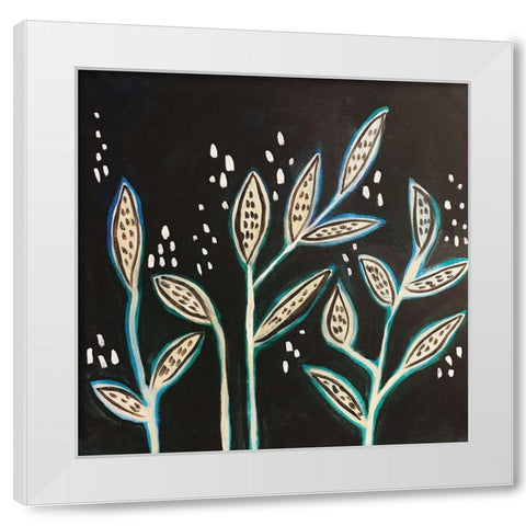 Leaves on Black White Modern Wood Framed Art Print by Rupp, Mariah