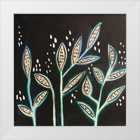 Leaves on Black White Modern Wood Framed Art Print by Rupp, Mariah