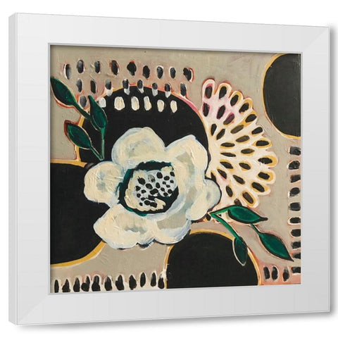 Flower and Black Circles White Modern Wood Framed Art Print by Rupp, Mariah