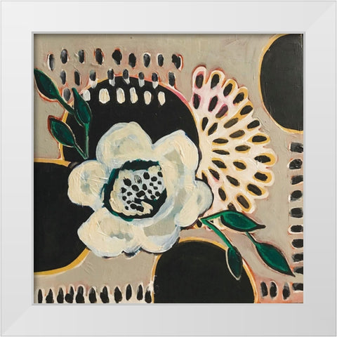 Flower and Black Circles White Modern Wood Framed Art Print by Rupp, Mariah