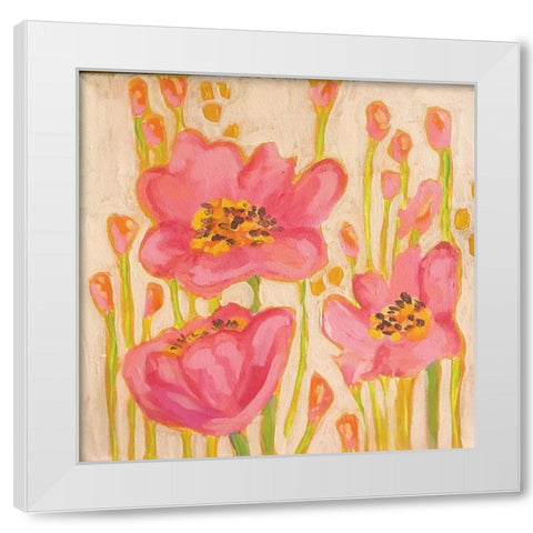 Pink Flowers White Modern Wood Framed Art Print by Rupp, Mariah