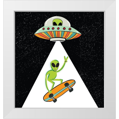 UFO Alien White Modern Wood Framed Art Print by Rupp, Mariah