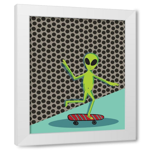 Skating Alien White Modern Wood Framed Art Print by Rupp, Mariah