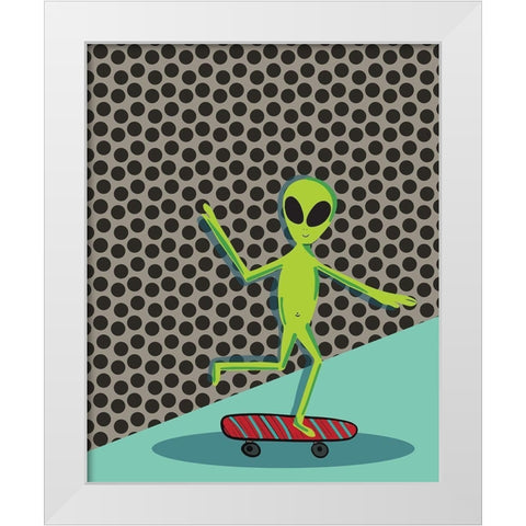 Skating Alien White Modern Wood Framed Art Print by Rupp, Mariah
