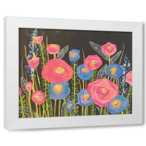 Pink and Blue Flowers White Modern Wood Framed Art Print by Rupp, Mariah