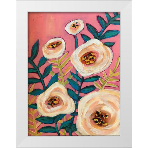 White Flowers on Pink White Modern Wood Framed Art Print by Rupp, Mariah