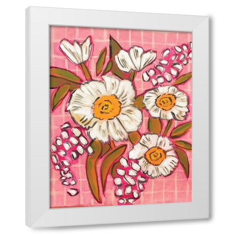 Flowers on Grid White Modern Wood Framed Art Print by Rupp, Mariah