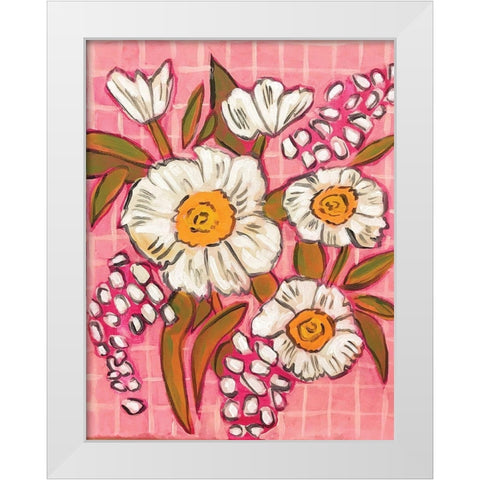 Flowers on Grid White Modern Wood Framed Art Print by Rupp, Mariah