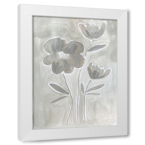 Grey Flowers White Modern Wood Framed Art Print by Rupp, Mariah