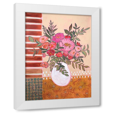 Pink Flowers White Modern Wood Framed Art Print by Rupp, Mariah