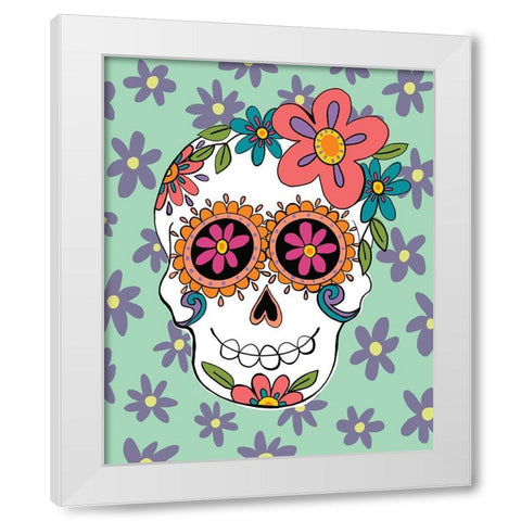 Sugar Skulls in Green White Modern Wood Framed Art Print by Rupp, Mariah